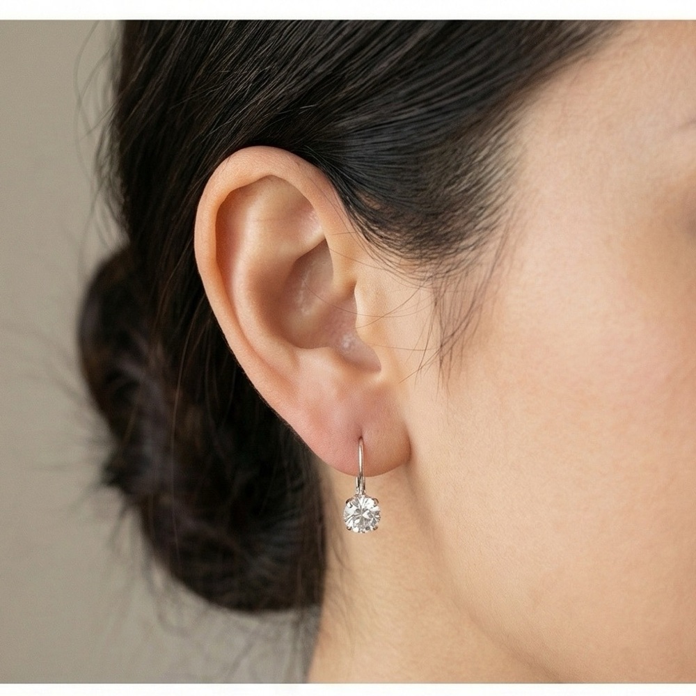 NWOT Solitaire Leverback Earrings | Silver Tone with Clear Crystal